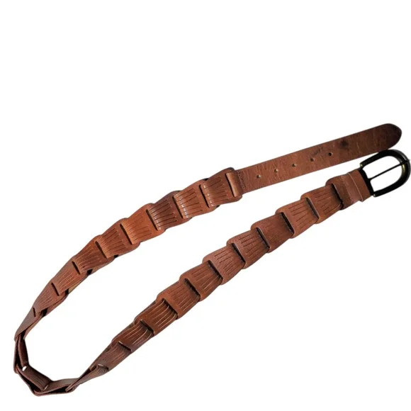 Eddie Bauer Brown Woven Leather Belt XL 46 Boho Brass Buckle - Picture 4 of 13